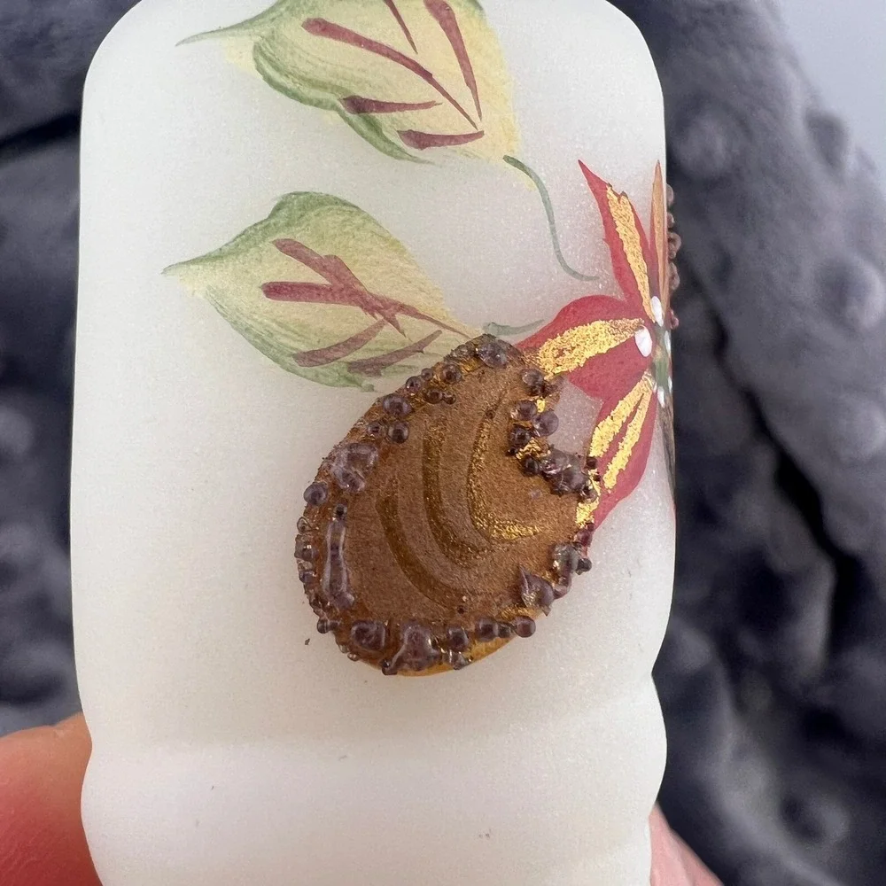 Fenton Art Glass Hand Painted Boot Poinsettia Leaf Signed J Powell 3